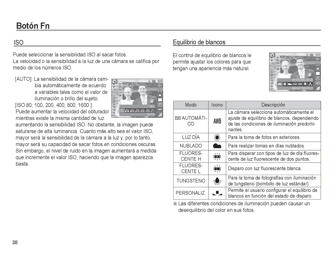 Samsung EC-S1070WBE/ZA, EC-S1070BBA/FR, EC-S1070BBA/E2 Equilibrio de blancos, Puede aumentar la velocidad del obturador 