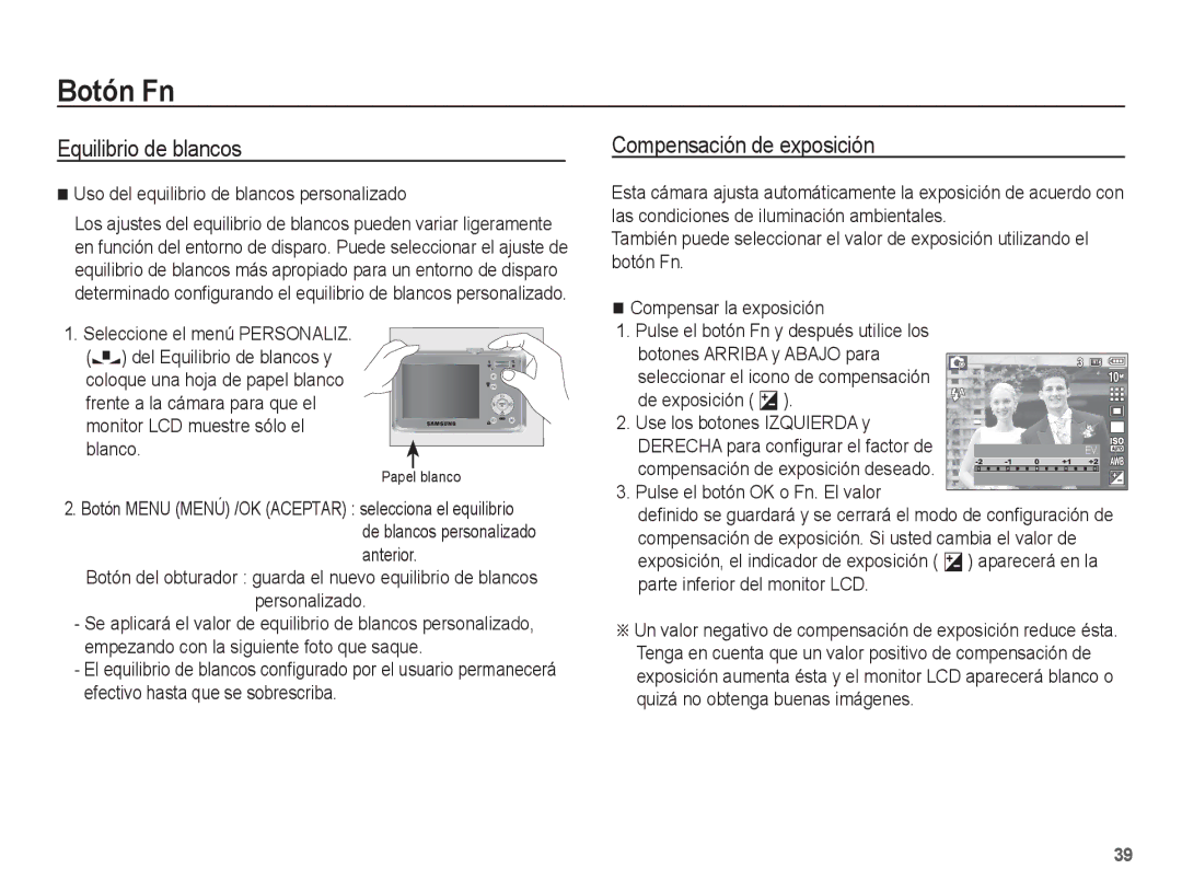 Samsung EC-S1070BBE/ZA, EC-S1070BBA/FR, EC-S1070BBA/E2, EC-S1070PBE/ZA, EC-S1070WBE/ZA manual Compensación de exposición 