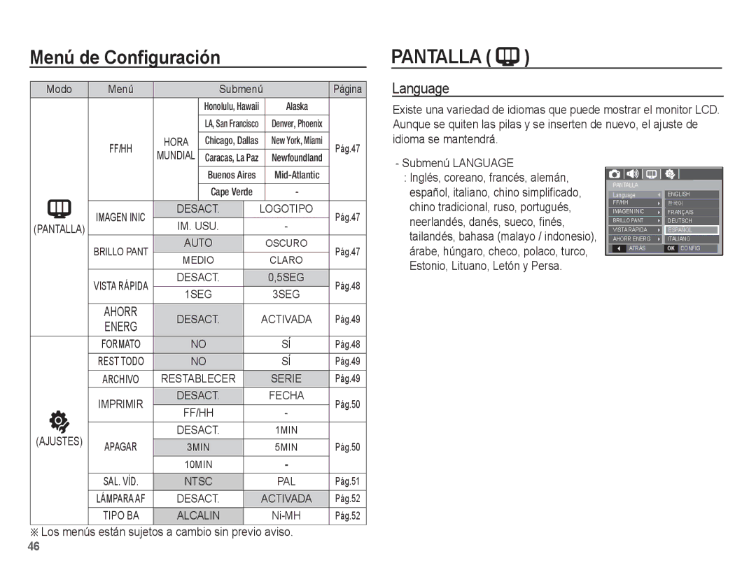 Samsung EC-S1070SBE/ZA, EC-S1070BBA/FR, EC-S1070BBA/E2, EC-S1070PBE/ZA, EC-S1070WBE/ZA, EC-S1070BBE/ZA manual Language 