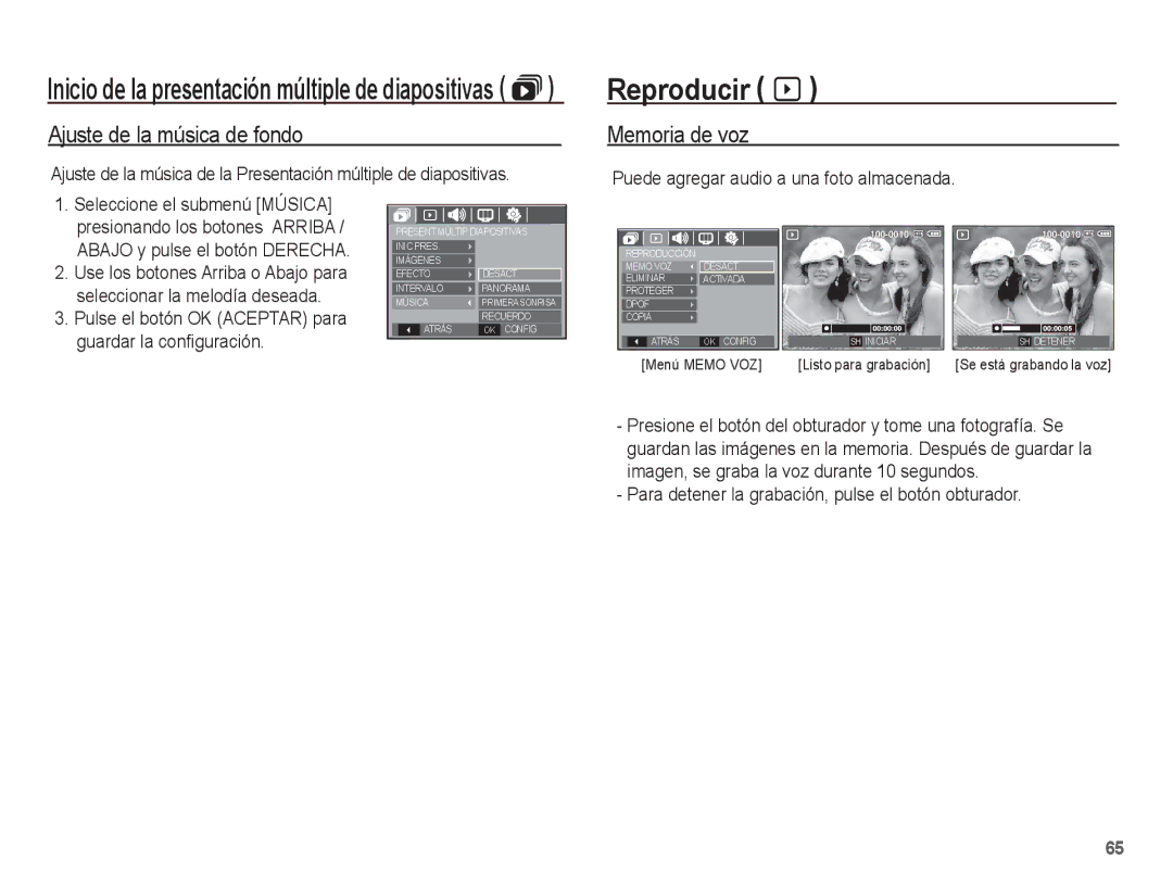 Samsung EC-S1070BBA/FR, EC-S1070BBA/E2, EC-S1070PBE/ZA manual Reproducir à, Puede agregar audio a una foto almacenada 