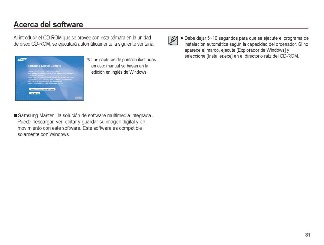 Samsung EC-S1070BBE/ZA, EC-S1070BBA/FR, EC-S1070BBA/E2, EC-S1070PBE/ZA, EC-S1070WBE/ZA, EC-S1070SBE/ZA Acerca del software 