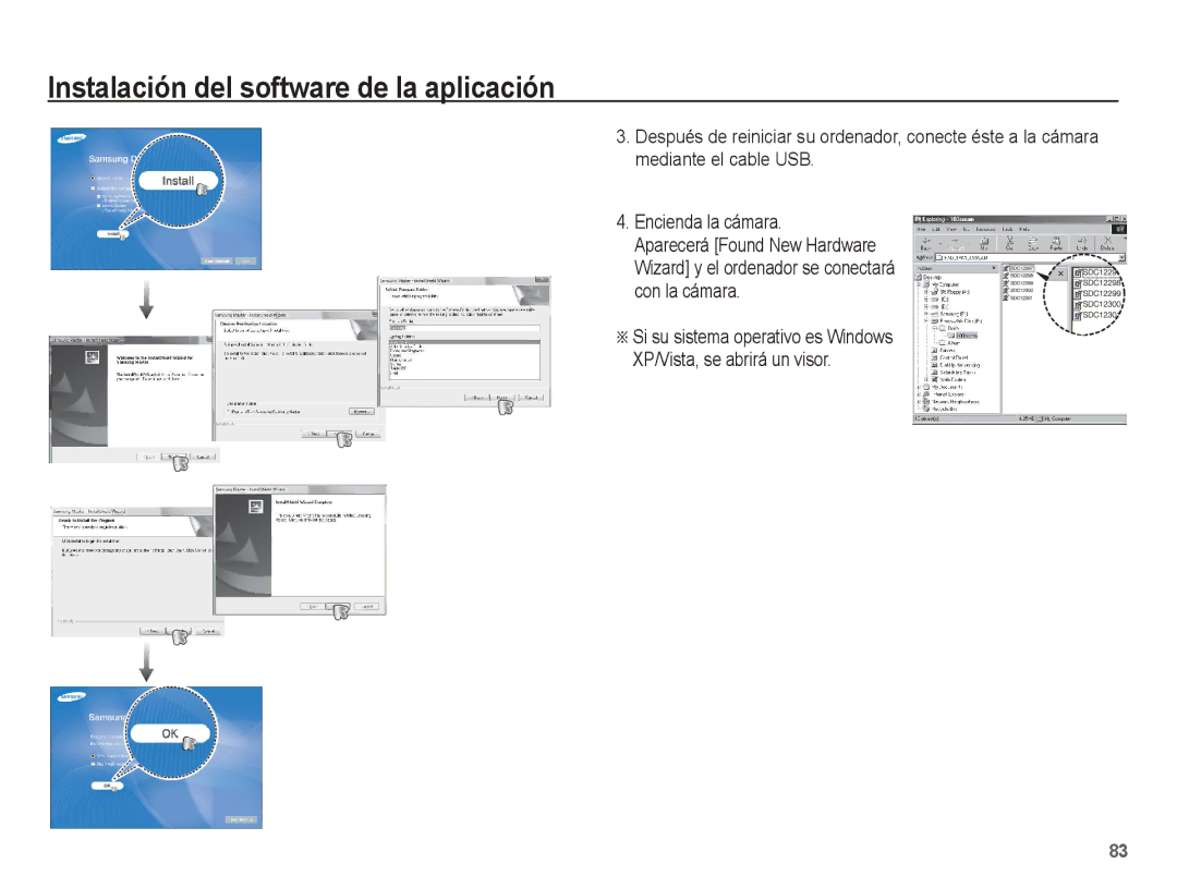 Samsung EC-S1070BBA/FR, EC-S1070BBA/E2, EC-S1070PBE/ZA, EC-S1070WBE/ZA manual Instalación del software de la aplicación 