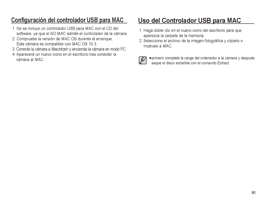 Samsung EC-S1070PBE/ZA, EC-S1070BBA/FR manual Uso del Controlador USB para MAC, Configuración del controlador USB para MAC 