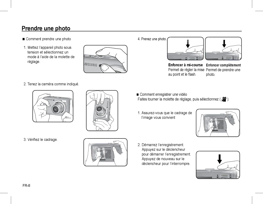 Samsung EC-S1070BDA/E3, EC-S1070BBA/FR manual Prendre une photo, Comment prendre une photo, Démarrez l’enregistrement 