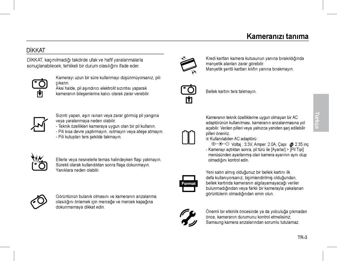 Samsung EC-S1070SBA/FR, EC-S1070BBA/FR, EC-S1070WBA/FR, EC-S1070PBA/FR Dİkkat, Pilleri öneririz Kullanılabilen AC adaptörü 