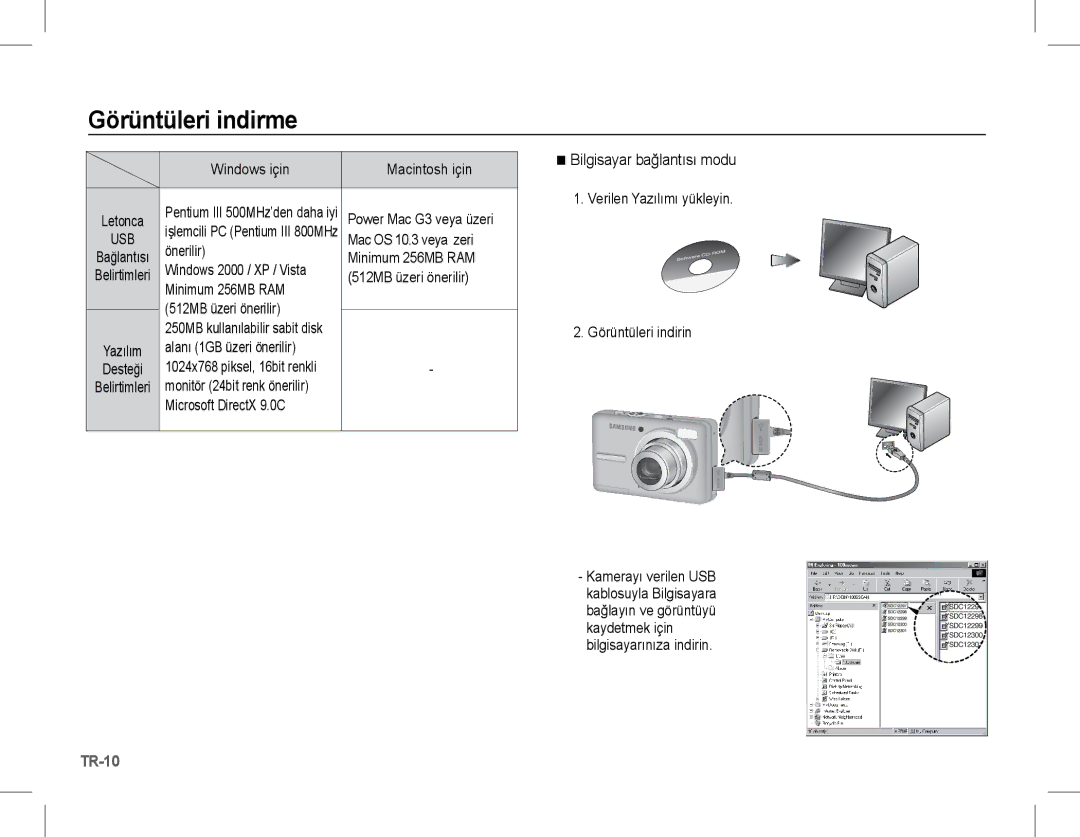 Samsung EC-S1070BBA/E2, EC-S1070BBA/FR, EC-S1070SBA/FR, EC-S1070WBA/FR manual Görüntüleri indirme, Bilgisayar bağlantısı modu 