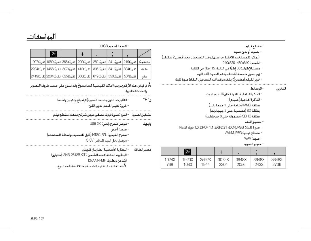 Samsung EC-S1070SDA/E3, EC-S1070BBA/FR, EC-S1070SBA/FR, EC-S1070WBA/FR 1GB مجح ةعسلا, USB 2.0 يمقر جرخم لصوم ةهجاو يداحأ توص 