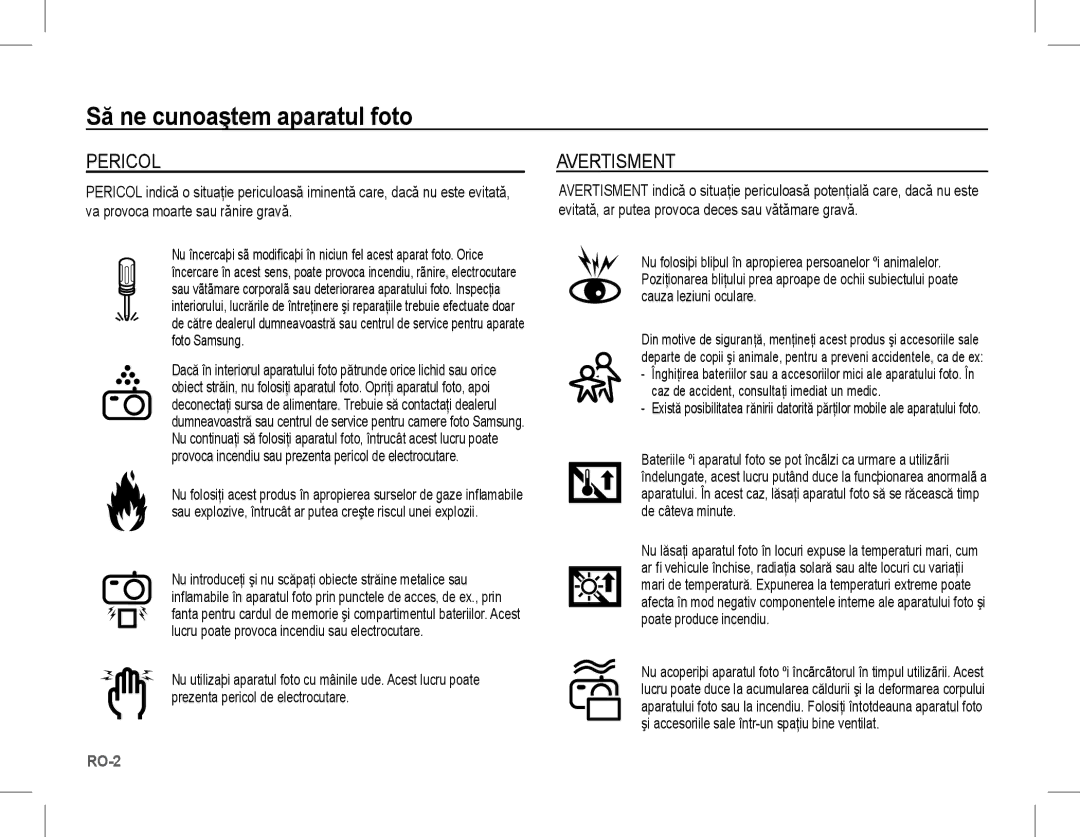 Samsung EC-S1070WBA/E2, EC-S1070BBA/FR, EC-S1070SBA/FR Pericol, Avertisment, Caz de accident, consultaţi imediat un medic 