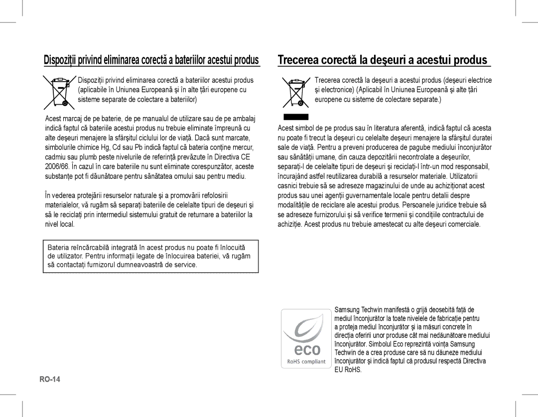 Samsung EC-S1070PBA/FR, EC-S1070BBA/FR, EC-S1070SBA/FR, EC-S1070WBA/FR manual Trecerea corectă la deşeuri a acestui produs 