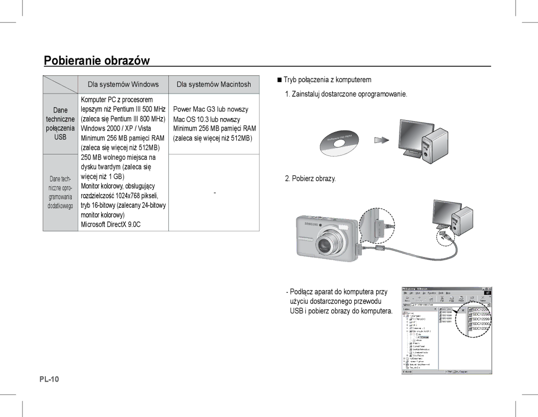 Samsung EC-S1070SBA/IT, EC-S1070BBA/FR, EC-S1070SBA/FR, EC-S1070WBA/FR, EC-S1070PBA/FR, EC-S1070BBA/IT manual Pobieranie obrazów 