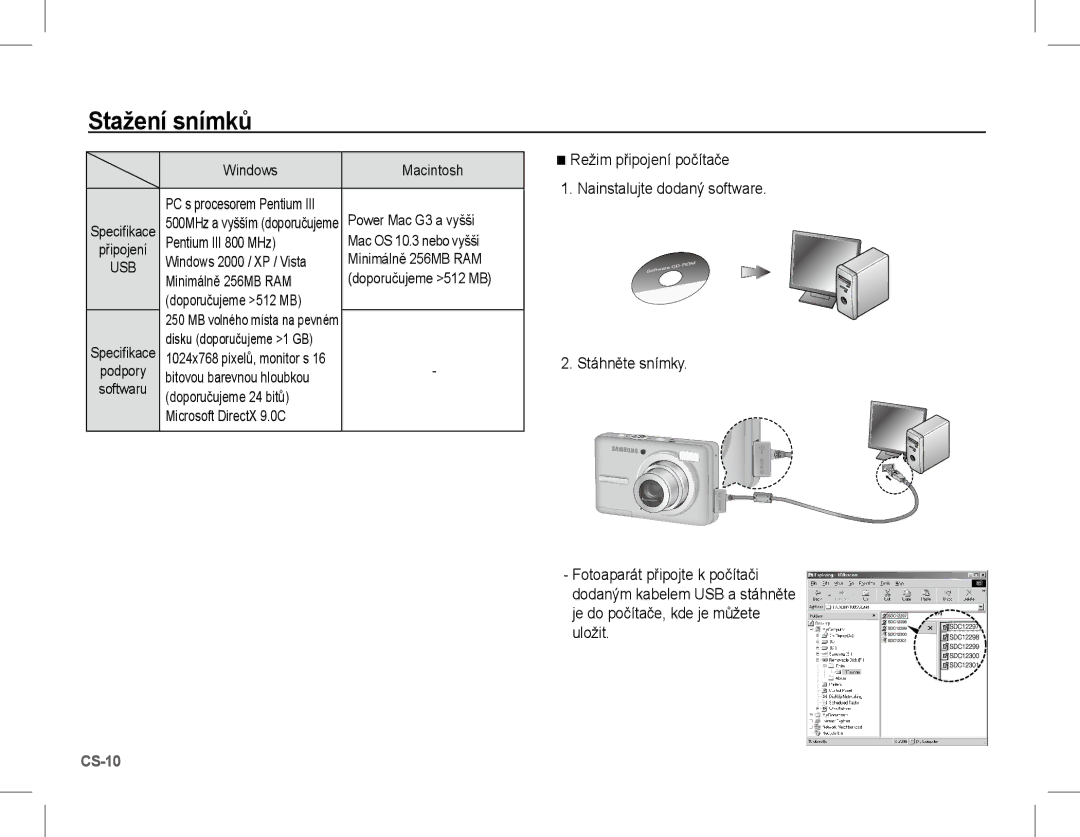 Samsung EC-S1070BBA/VN, EC-S1070BBA/FR, EC-S1070SBA/FR, EC-S1070WBA/FR, EC-S1070PBA/FR, EC-S1070BBA/IT manual Stažení snímků 