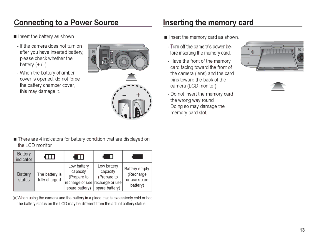 Samsung EC-S1070SDA/AS, EC-S1070BBA/FR, EC-S1070SBA/FR manual Inserting the memory card, Insert the memory card as shown 