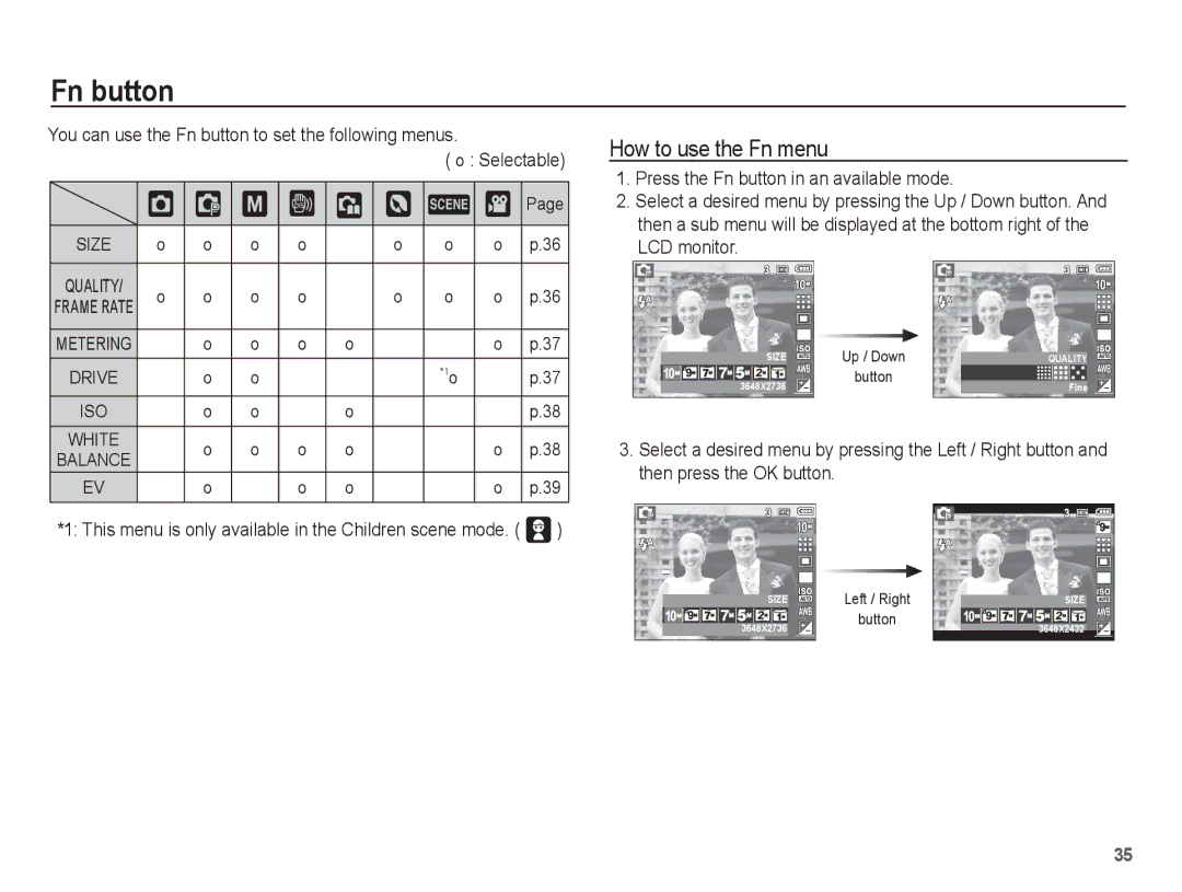 Samsung EC-S1070SBA/FR, EC-S1070BBA/FR, EC-S1070WBA/FR, EC-S1070PBA/FR manual Fn button, ‰ ÿ, How to use the Fn menu, ³ † 