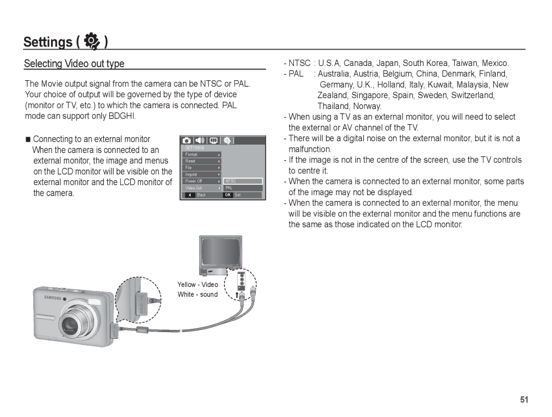 Samsung EC-S1070BBB/AS, EC-S1070BBA/FR, EC-S1070SBA/FR, EC-S1070WBA/FR, EC-S1070PBA/FR manual Selecting Video out type 