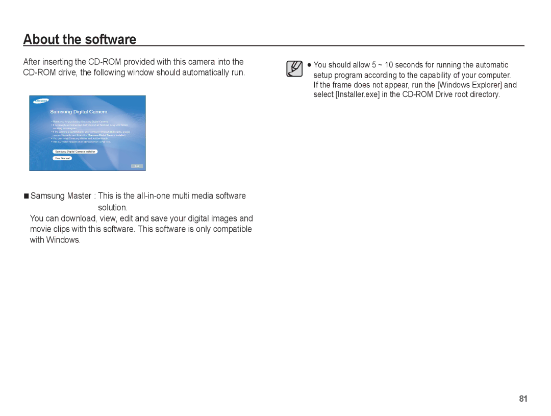 Samsung EC-S1070SBE/ZA, EC-S1070BBA/FR, EC-S1070SBA/FR, EC-S1070WBA/FR, EC-S1070PBA/FR, EC-S1070BBA/IT manual About the software 