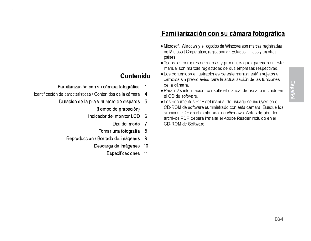 Samsung EC-S1070WDA/AS, EC-S1070BBA/FR, EC-S1070SBA/FR, EC-S1070WBA/FR, EC-S1070PBA/FR, EC-S1070BBA/IT manual Contenido 