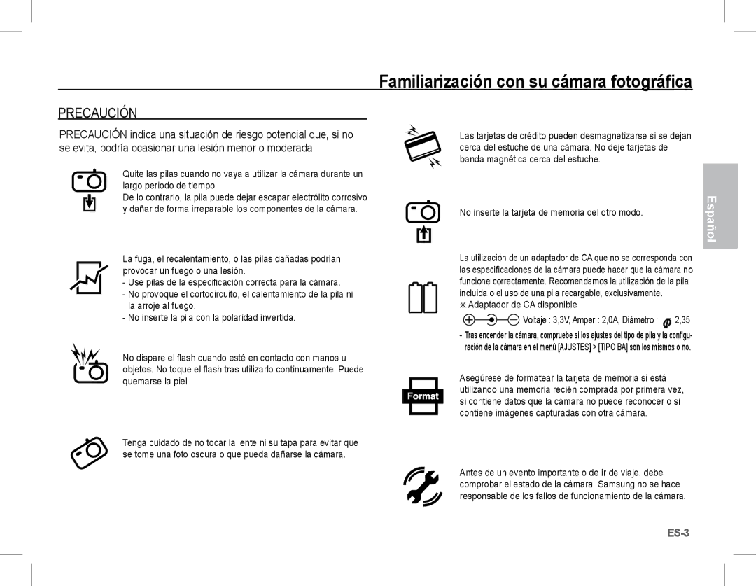 Samsung EC-S1070SBA/VN, EC-S1070BBA/FR manual No inserte la tarjeta de memoria del otro modo, Adaptador de CA disponible 