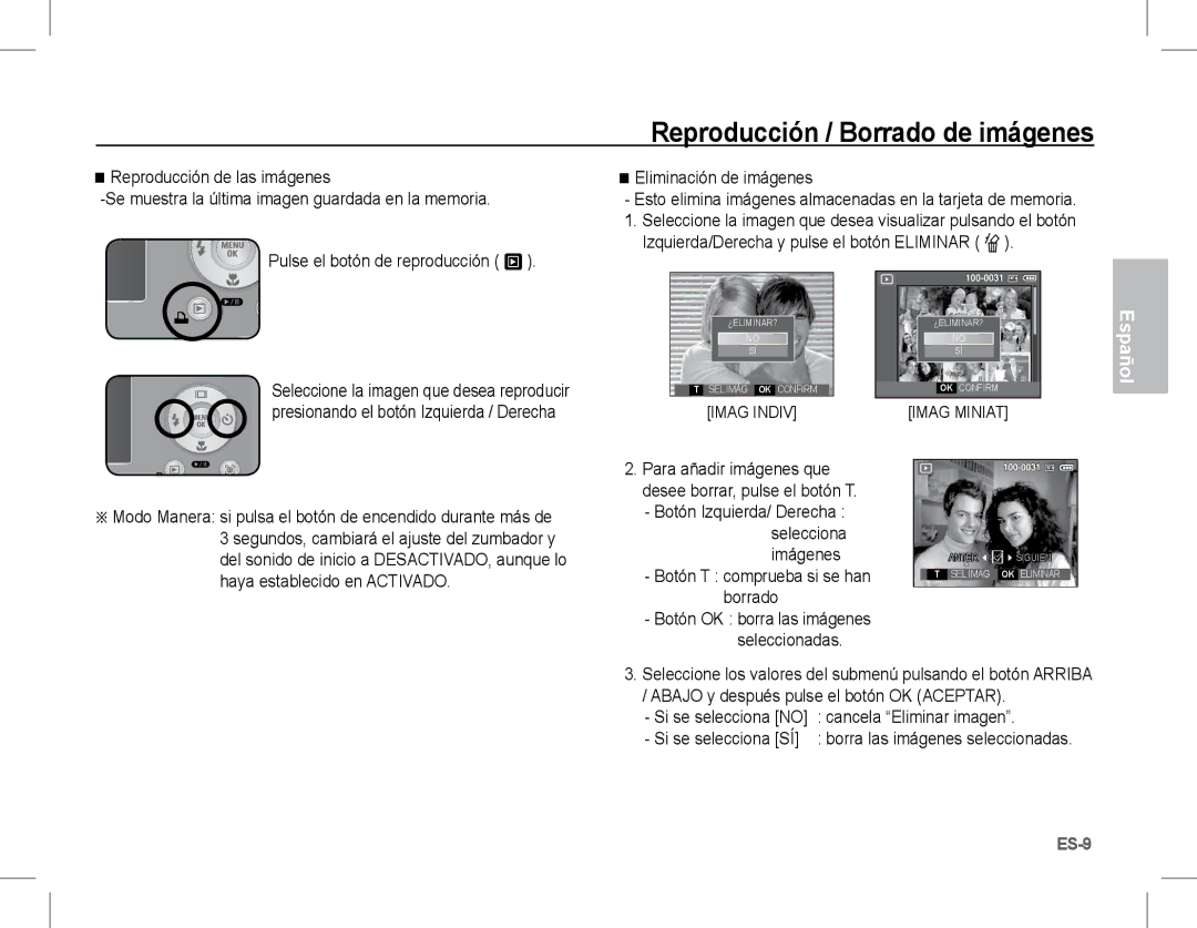 Samsung EC-S1070WBA/E2 Reproducción / Borrado de imágenes, Eliminación de imágenes, Botón T comprueba si se han borrado 