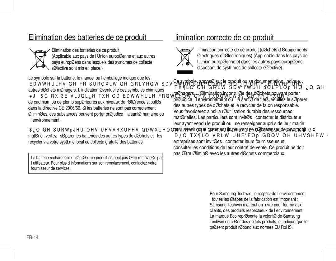 Samsung EC-S1070SBE/ZA, EC-S1070BBA/FR manual Élimination correcte de ce produit, Elimination des batteries de ce produit 