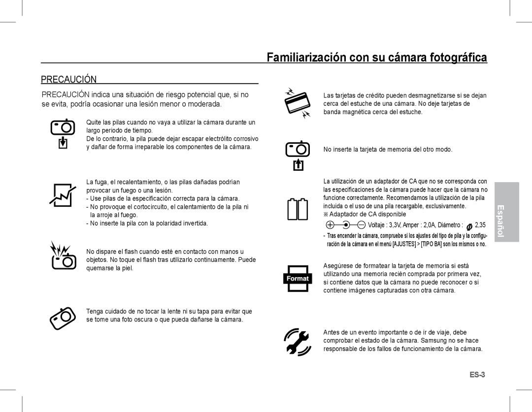 Samsung EC-S1070BBB/AS manual Precaución, No inserte la tarjeta de memoria del otro modo, Adaptador de CA disponible 