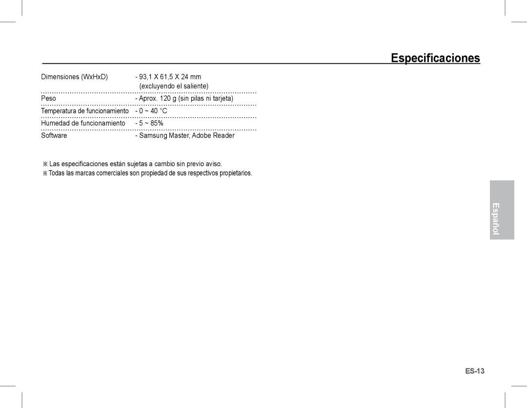 Samsung EC-S1070SBA/E2, EC-S1070BBA/FR, EC-S1070SBA/FR, EC-S1070WBA/FR, EC-S1070PBA/FR, EC-S1070BBA/IT ~ 40 C, ~ 85%, Software 