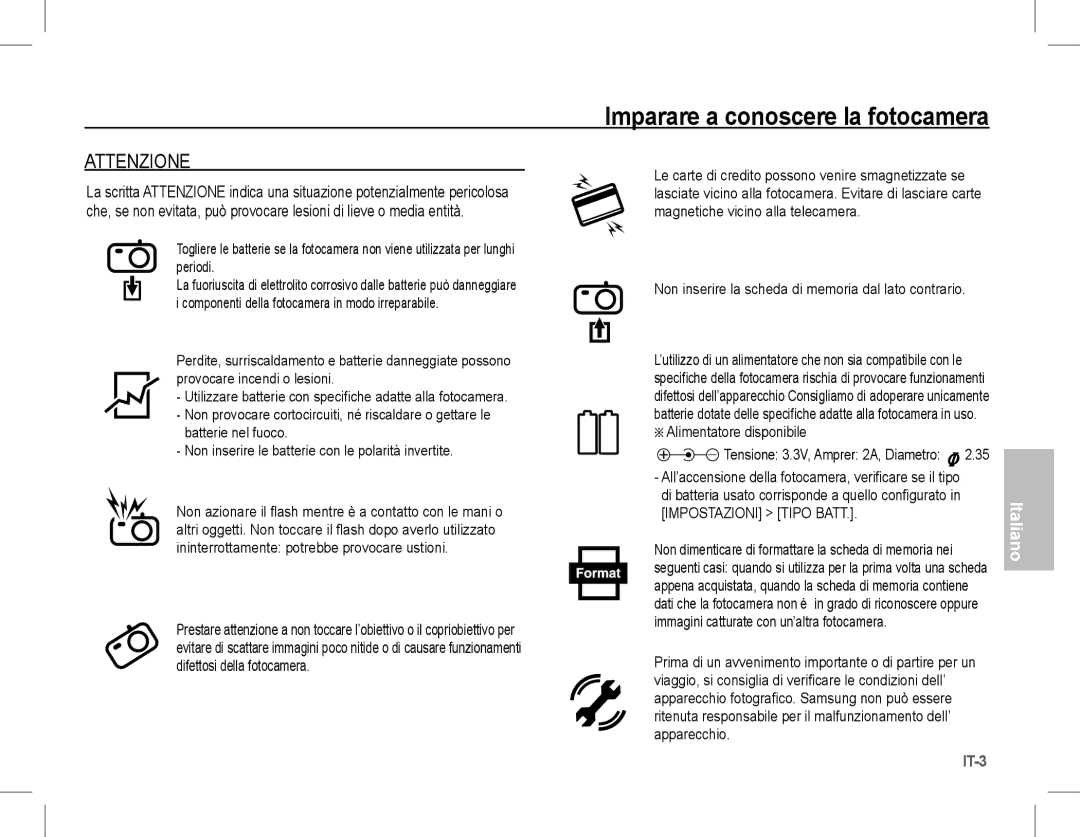 Samsung EC-S1070BBA/E1, EC-S1070BBA/FR, EC-S1070SBA/FR, EC-S1070WBA/FR, EC-S1070PBA/FR Attenzione, Alimentatore disponibile 