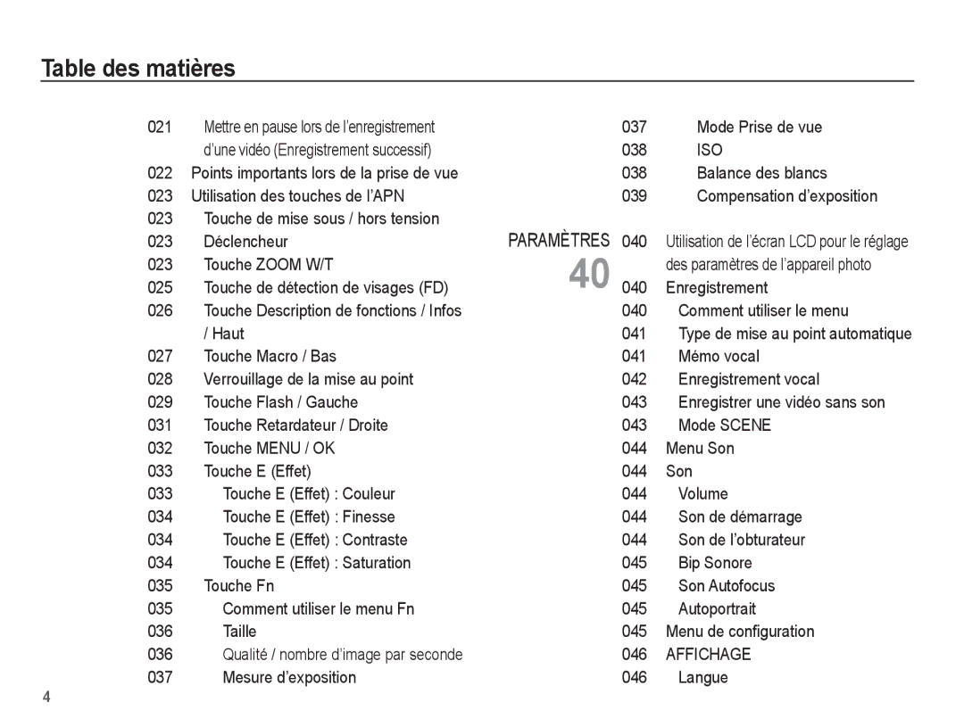 Samsung EC-S1070SBA/FR, EC-S1070BBA/FR, EC-S1070WBA/FR, EC-S1070PBA/FR manual Enregistrer une vidéo sans son, Paramètres 