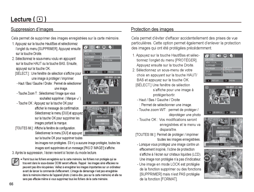 Samsung EC-S1070PBA/FR, EC-S1070BBA/FR, EC-S1070SBA/FR, EC-S1070WBA/FR manual Suppression d’images, Protection des images 