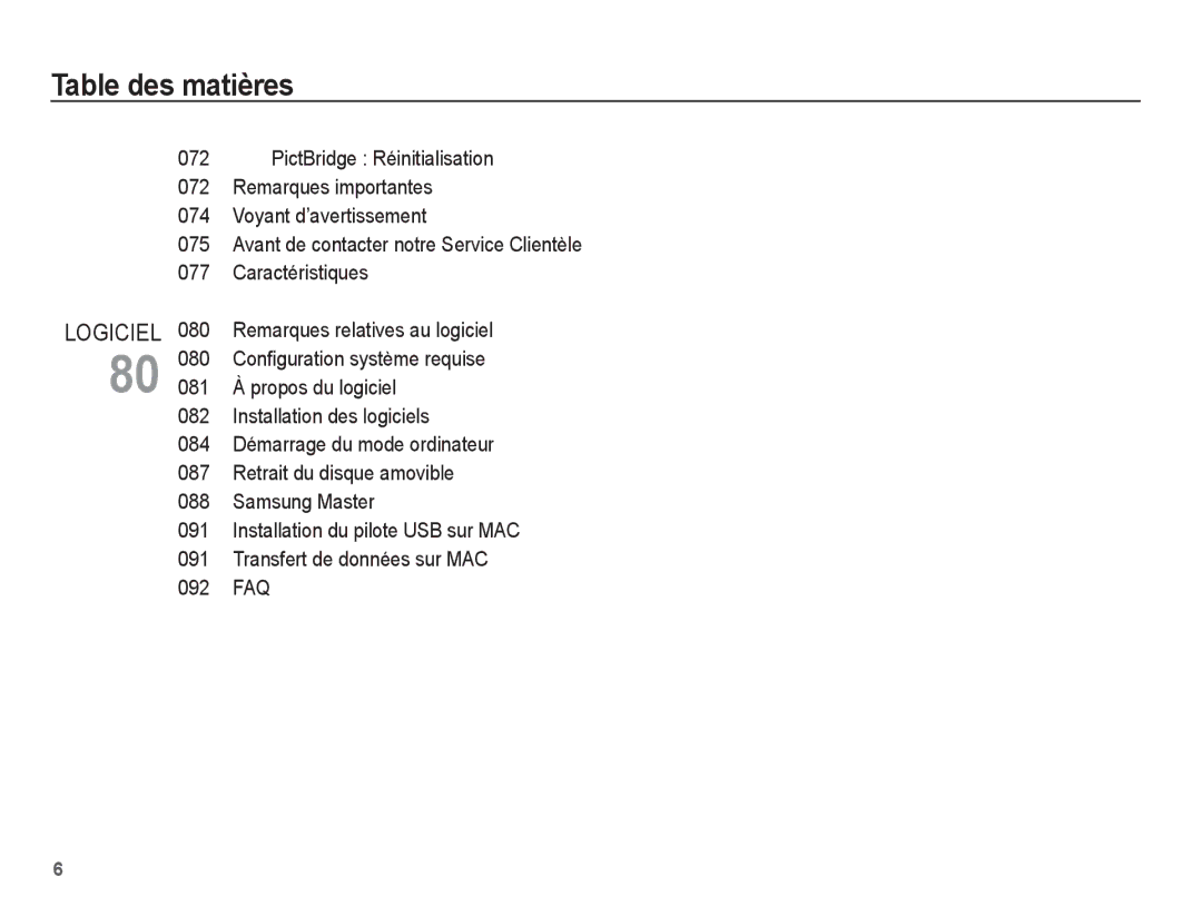 Samsung EC-S1070PBA/FR manual Remarques relatives au logiciel, Démarrage du mode ordinateur, Transfert de données sur MAC 