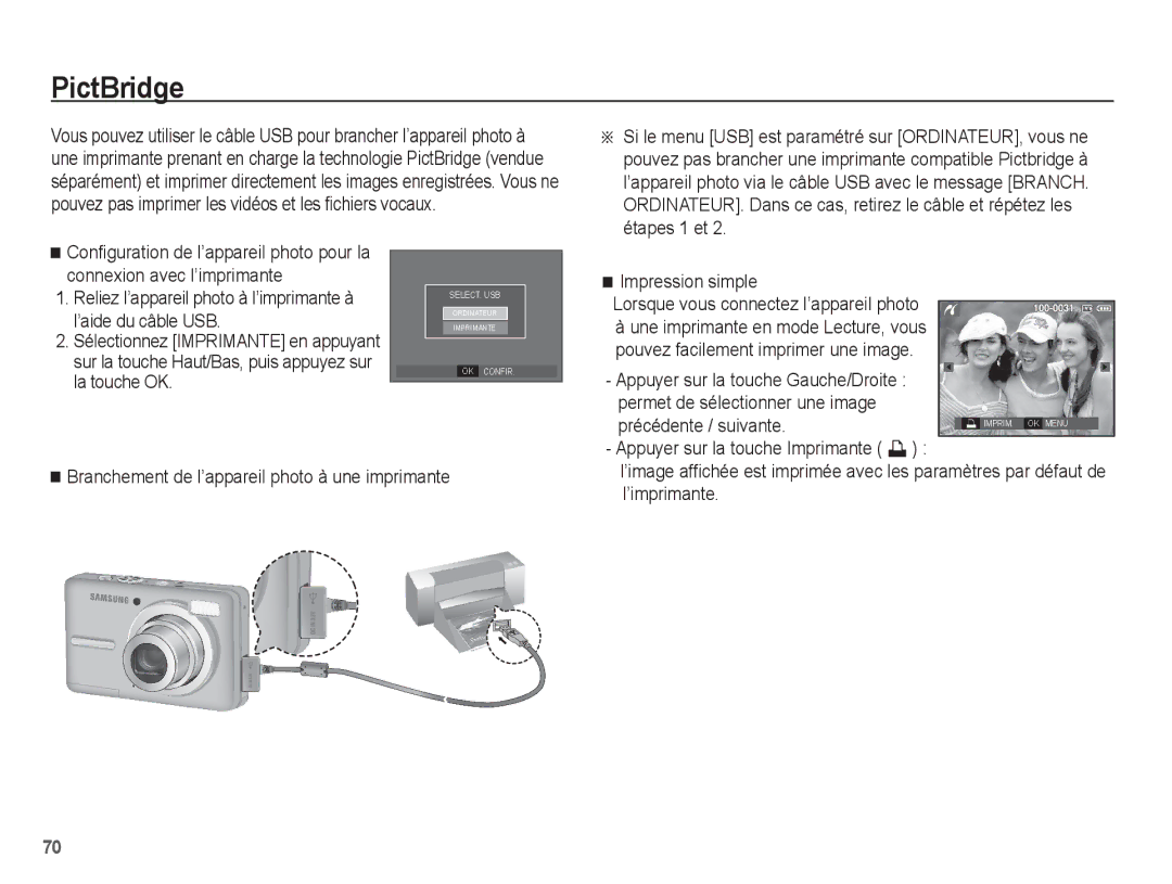 Samsung EC-S1070PBA/FR, EC-S1070BBA/FR, EC-S1070SBA/FR, EC-S1070WBA/FR manual PictBridge 