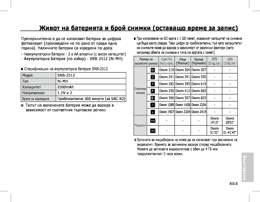 Samsung EC-S1070WBE/ZA, EC-S1070BBA/FR manual Живот на батерията и брой снимки оставащо време за запис, Български, Bg- 