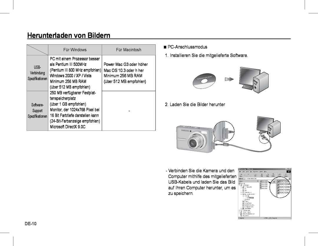 Samsung EC-S1070SBA/E2, EC-S1070BBA/FR, EC-S1070SBA/FR, EC-S1070WBA/FR, EC-S1070PBA/FR manual Herunterladen von Bildern, DE-10 