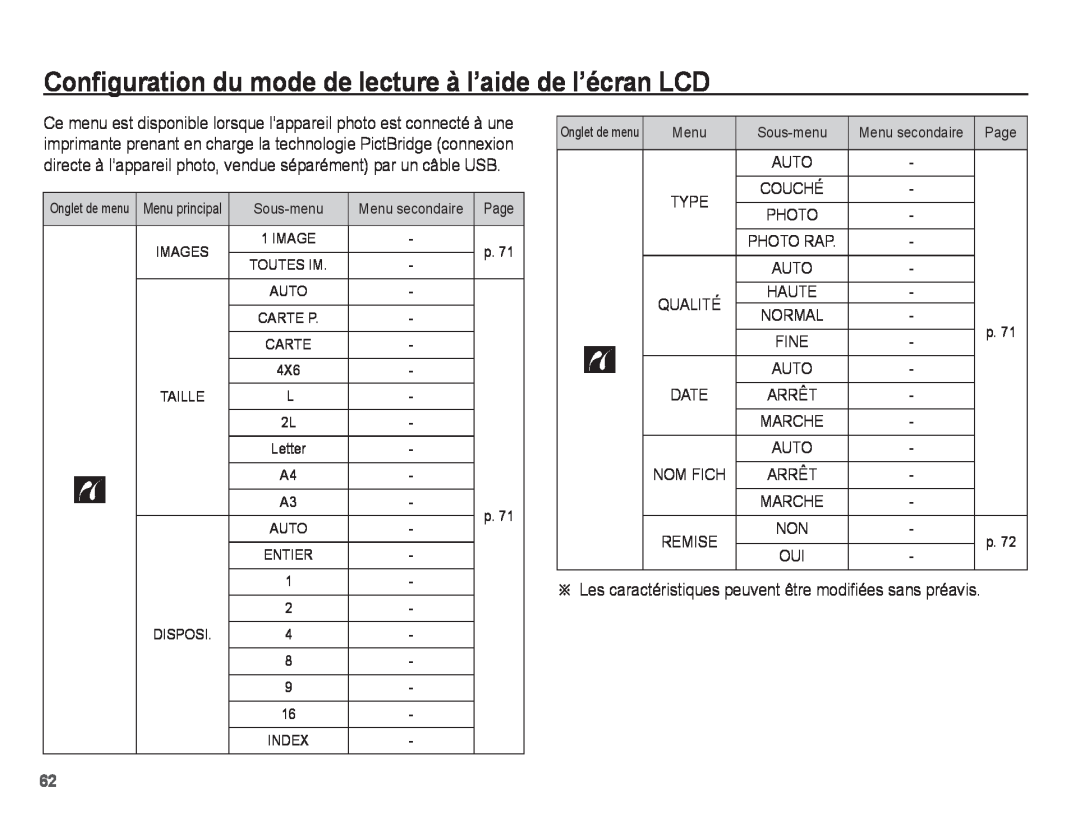 Samsung EC-S1070PBA/FR, EC-S1070BBA/FR, EC-S1070SBA/FR manual Configuration du mode de lecture à l’aide de l’écran LCD 