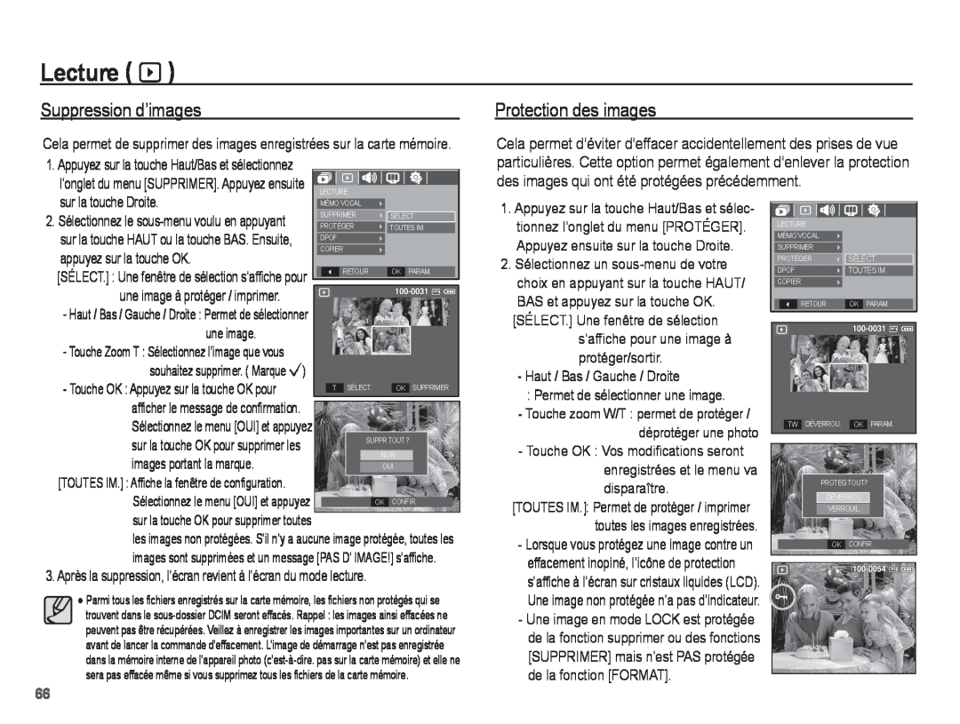 Samsung EC-S1070PBA/FR, EC-S1070BBA/FR, EC-S1070SBA/FR manual Suppression d’images, Protection des images, Lecture à 