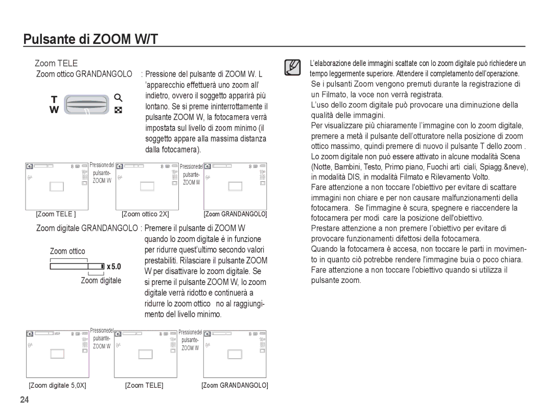 Samsung EC-S1070SBA/IT, EC-S1070BBA/IT, EC-S1070PBA/IT, EC-S1070WBA/IT manual Mento del livello minimo, Zoom ottico 