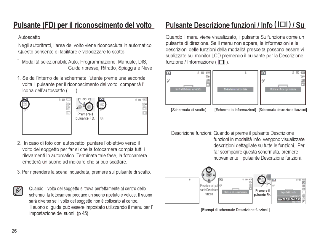 Samsung EC-S1070WBA/IT, EC-S1070BBA/IT, EC-S1070SBA/IT Pulsante FD per il riconoscimento del volto, Icona dell’autoscatto 