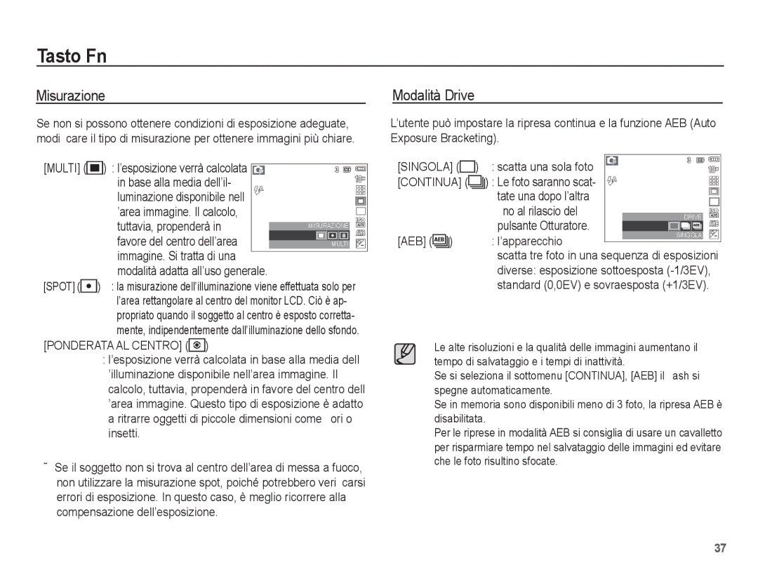 Samsung EC-S1070PBA/IT, EC-S1070BBA/IT, EC-S1070SBA/IT, EC-S1070WBA/IT manual Misurazione, Modalità Drive, Multi, Singola 