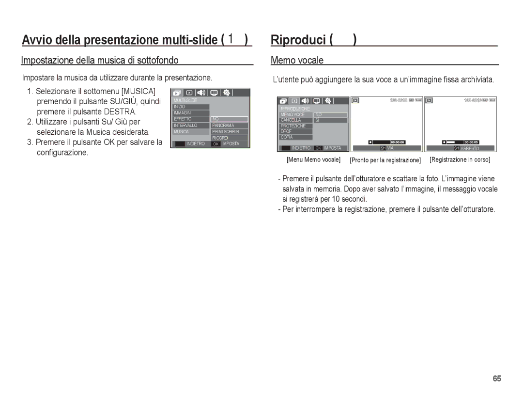 Samsung EC-S1070PBA/IT, EC-S1070BBA/IT, EC-S1070SBA/IT, EC-S1070WBA/IT Riproduci à, Impostazione della musica di sottofondo 