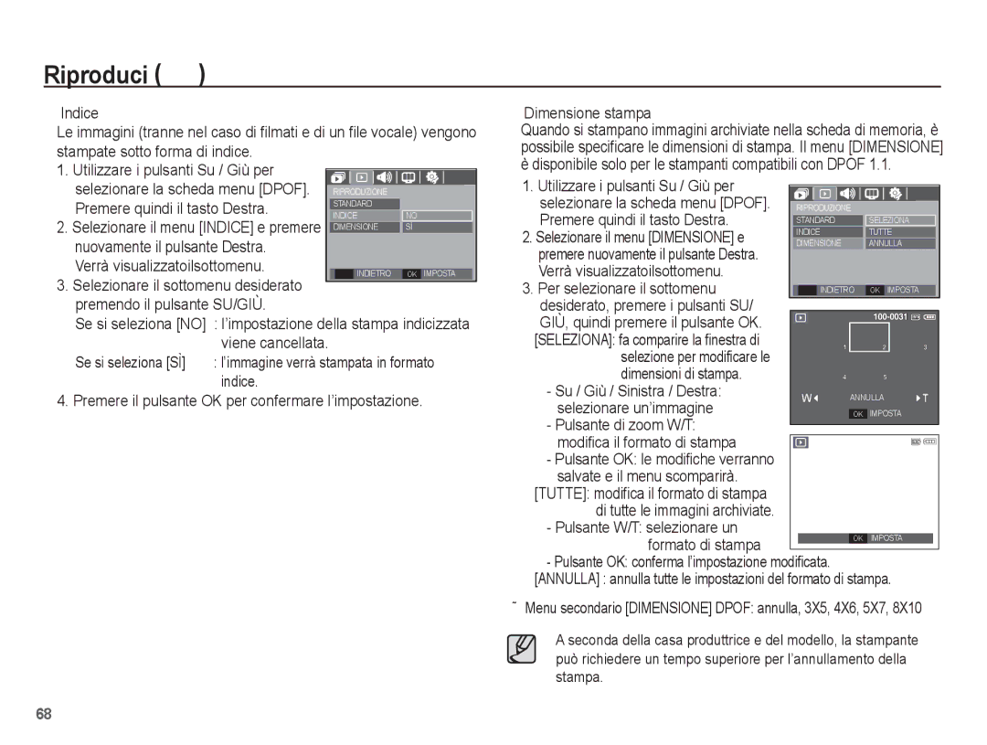 Samsung EC-S1070SBA/IT Verrà visualizzatoilsottomenu, Viene cancellata, Indice, Selezionare un’immagine, Formato di stampa 