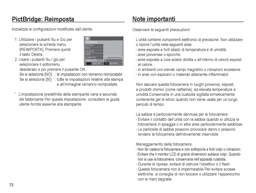 Samsung EC-S1070SBA/IT, EC-S1070BBA/IT, EC-S1070PBA/IT, EC-S1070WBA/IT manual PictBridge Reimposta 