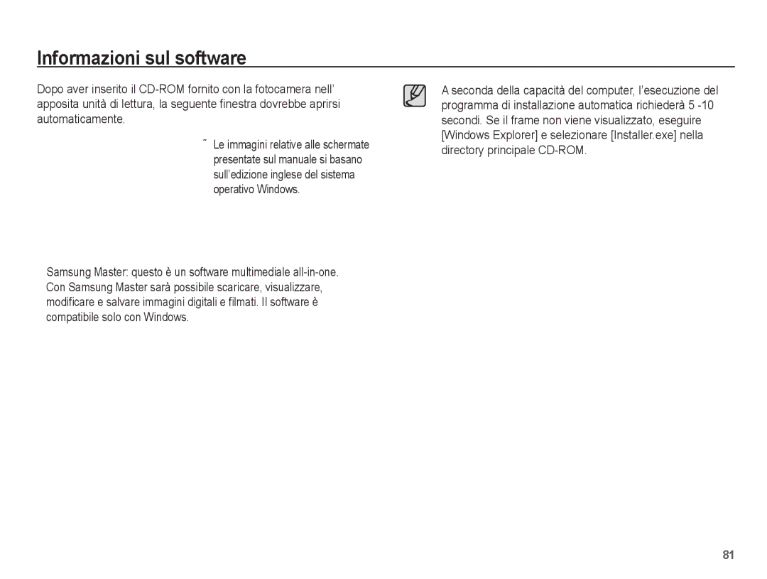 Samsung EC-S1070PBA/IT, EC-S1070BBA/IT, EC-S1070SBA/IT, EC-S1070WBA/IT manual Informazioni sul software 