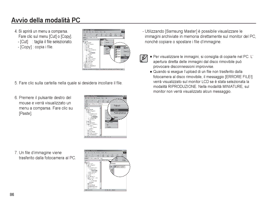 Samsung EC-S1070WBA/IT, EC-S1070BBA/IT, EC-S1070SBA/IT, EC-S1070PBA/IT manual Cut taglia il file selezionato Copy copia i file 