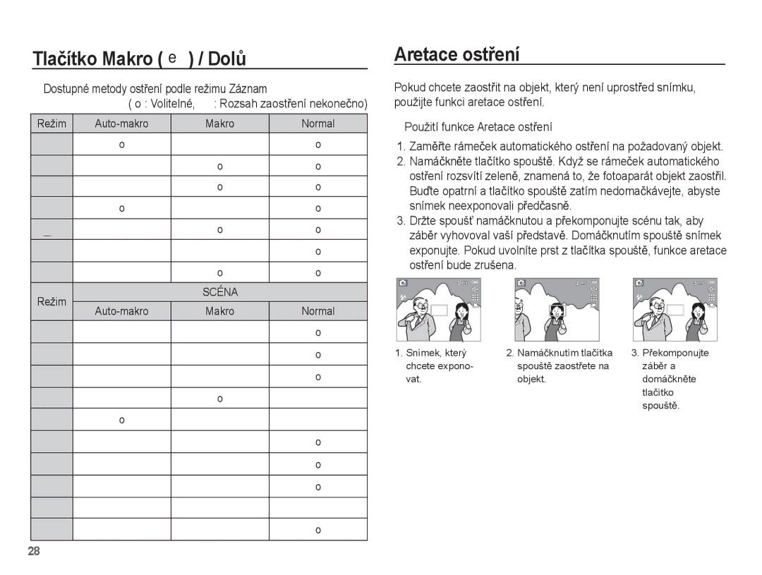 Samsung EC-S1070BDA/E3 manual Aretace ostĜení, Volitelné, ZamČĜte rámeþek automatického ostĜení na požadovaný objekt 