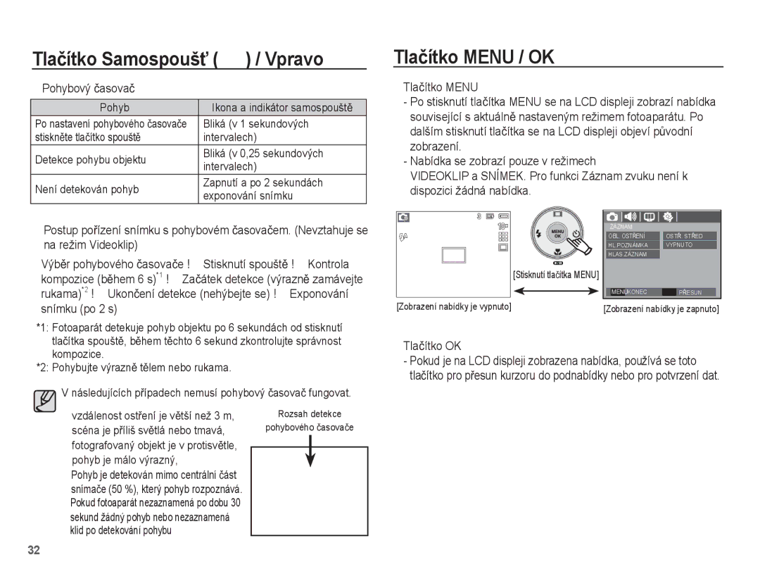 Samsung EC-S1070SDA/E3, EC-S1070WDA/E3, EC-S1070BDA/E3 manual Tlaþítko Menu / OK 