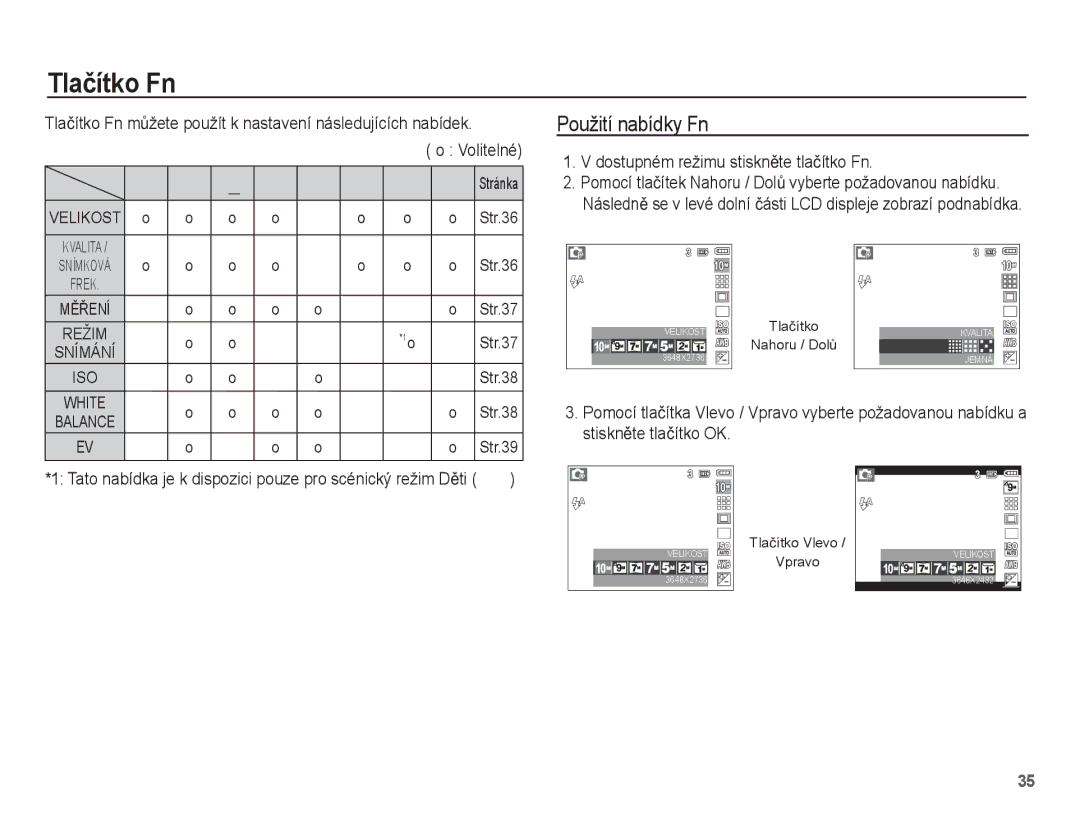 Samsung EC-S1070SDA/E3 manual Tlaþítko Fn, ‰ ÿ, Použití nabídky Fn, Dostupném režimu stisknČte tlaþítko Fn, ³ † Stránka 