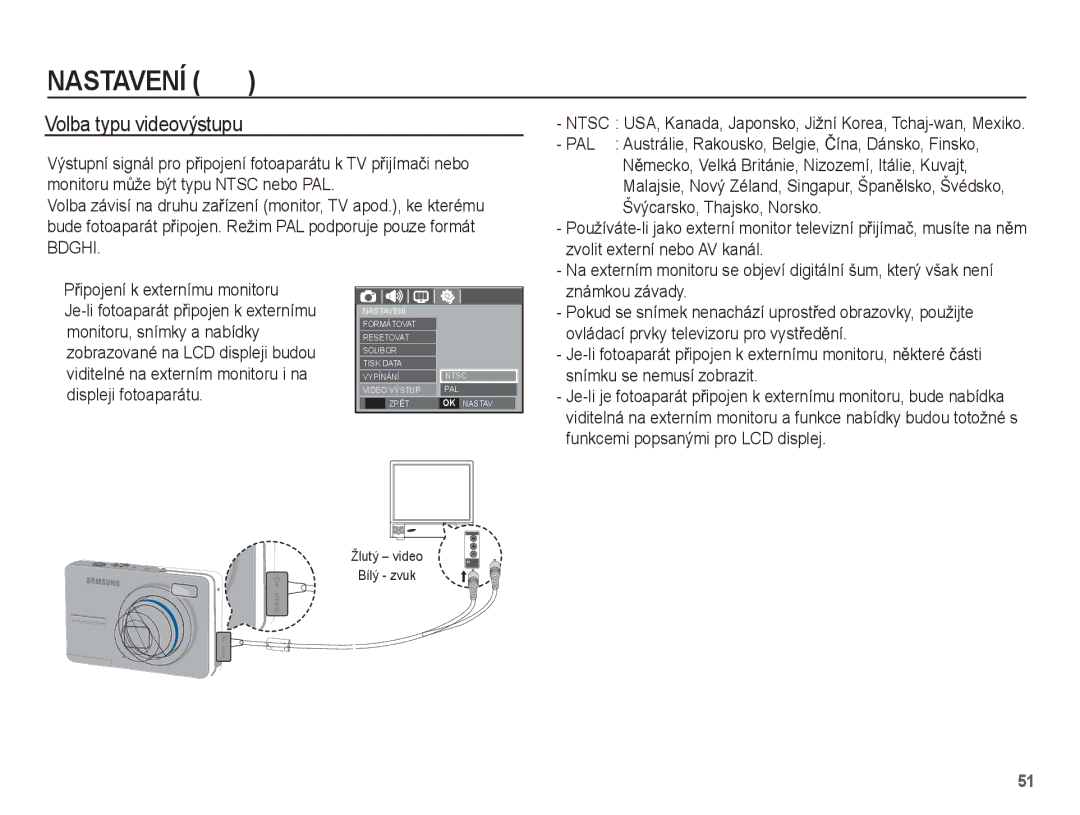 Samsung EC-S1070WDA/E3, EC-S1070SDA/E3, EC-S1070BDA/E3 manual Volba typu videovýstupu, Bdghi 