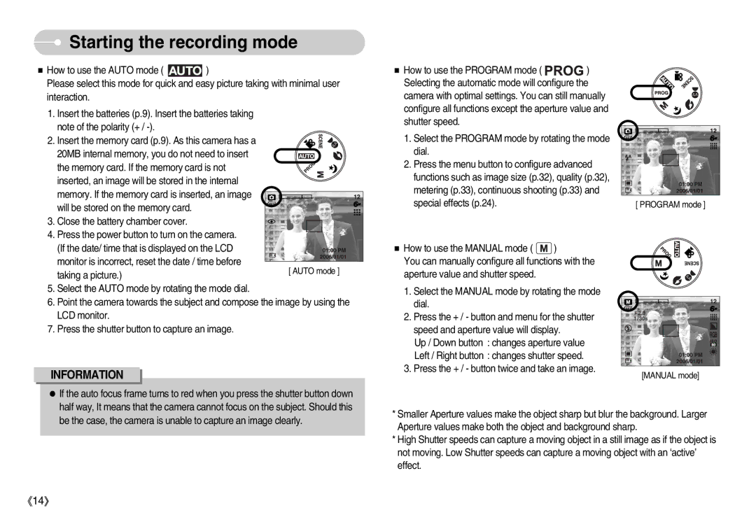 Samsung EC-S500ZSBG/E1, EC-S500ZBBA/FR, EC-S600ZSBB/FR, EC-S600ZBBB/FR, EC-S600ZBBA/DE manual Starting the recording mode 