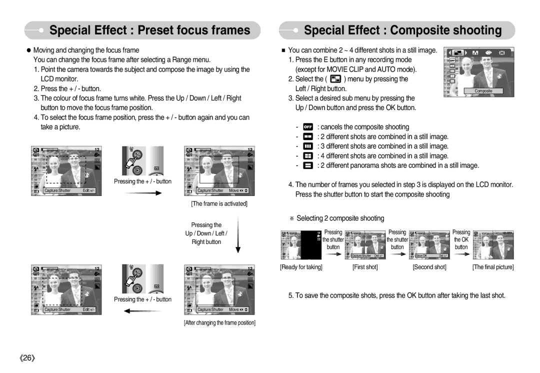 Samsung EC-S500ZBBC/US, EC-S500ZBBA/FR, EC-S600ZSBB/FR, EC-S600ZBBB/FR, EC-S600ZBBA/DE manual Special Effect Composite shooting 