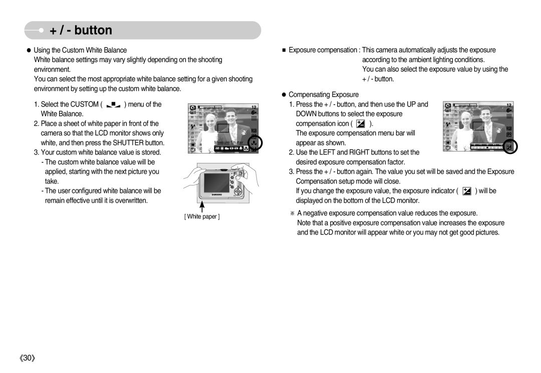 Samsung EC-S500ZSKA/BR, EC-S500ZBBA/FR, EC-S600ZSBB/FR manual Negative exposure compensation value reduces the exposure 