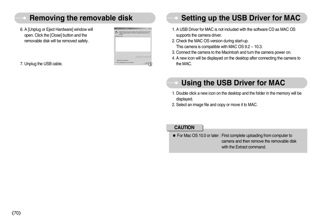 Samsung EC-S600ZSBA/GB, EC-S500ZBBA/FR, EC-S600ZSBB/FR manual Setting up the USB Driver for MAC, Using the USB Driver for MAC 